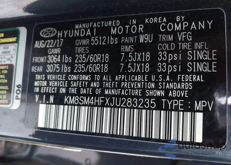 2018 Hyundai Santa Fe Se from USA, damaged, VIN KM8SM4HFXJU283235
